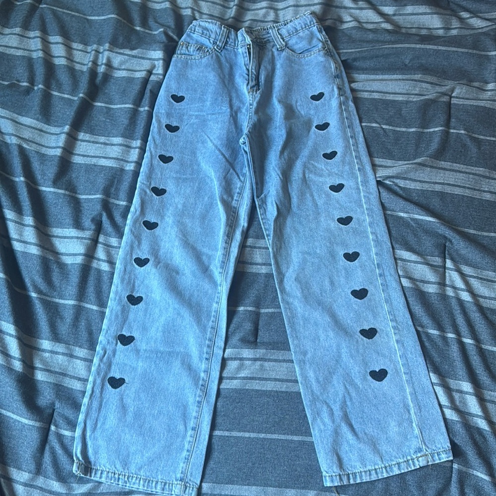 Baggy jeans with Black Hearts on the sides